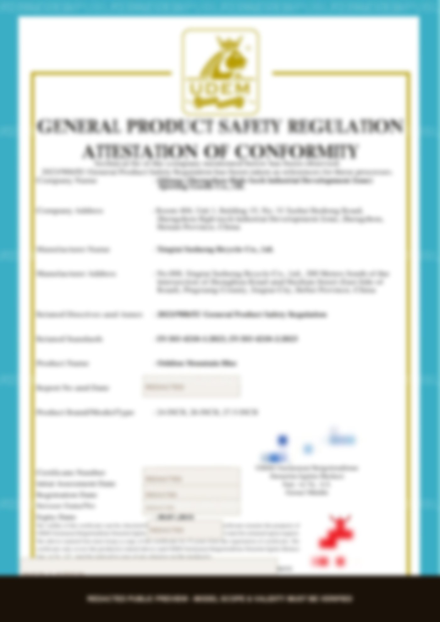 GPSR product safety certificate