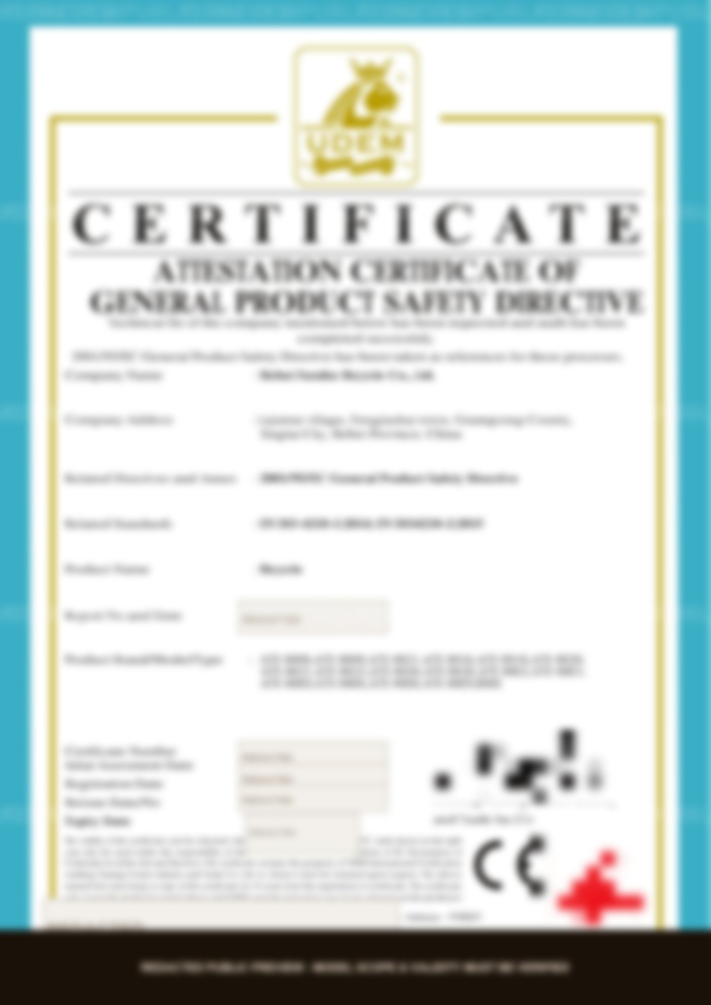 UDEM GPSD general product safety certificate