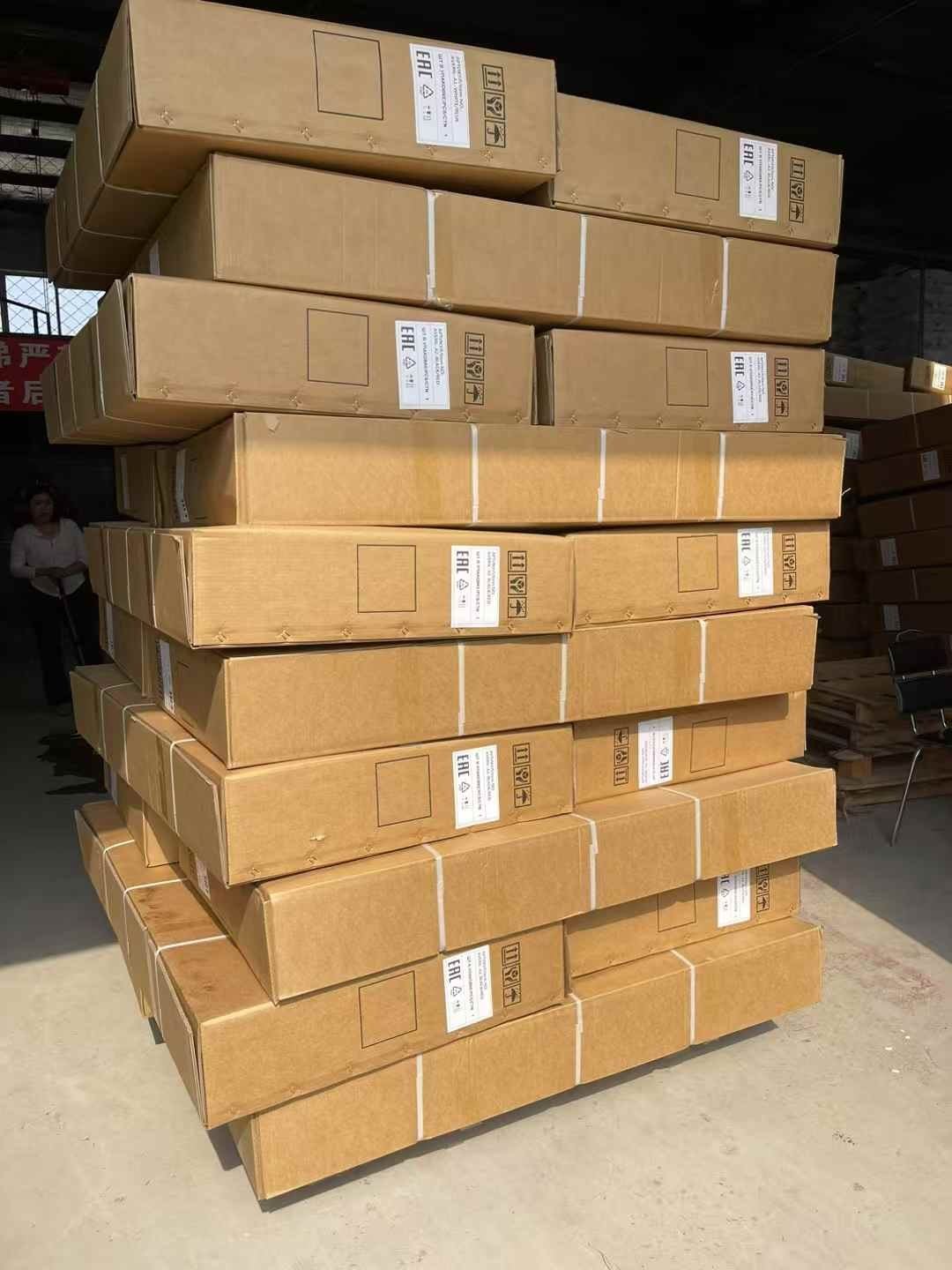 Labelled export cartons stacked in the warehouse