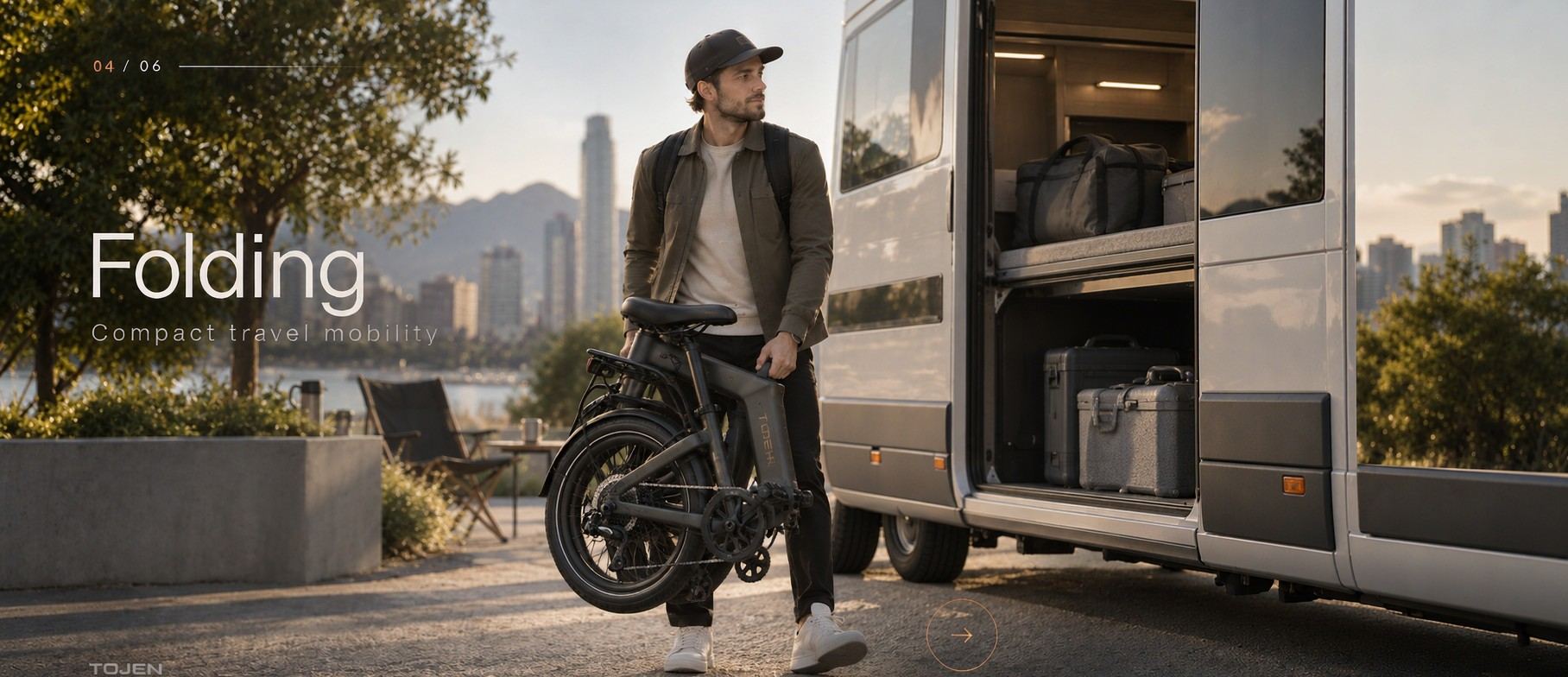 TOJEN folding e-bike ready for travel